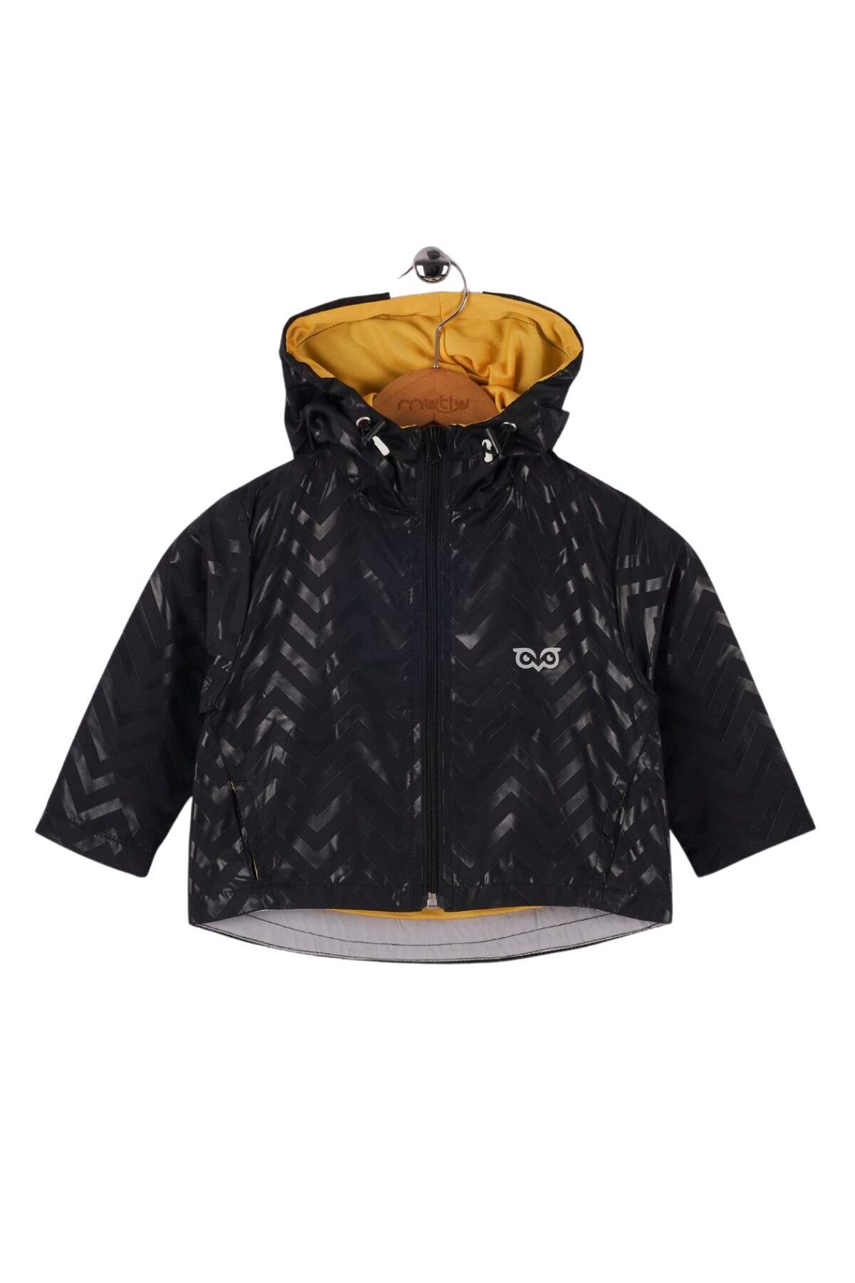 Mutlu Kids Zig Zak Desenli Erkek Çocuk Yağmurluk Siyah - 5 Yaş