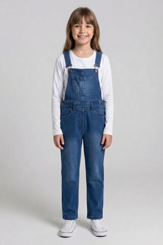 Mutlu Kids Kız Çocuk Kot Salopet ORTA MAVİ - 7 Yaş