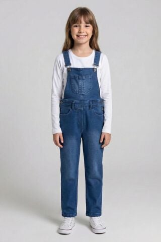 Mutlu Kids Kız Çocuk Kot Salopet ORTA MAVİ - 9 Yaş