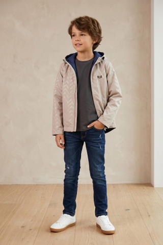 Mutlu Kids Zig Zak Desenli Erkek Çocuk Yağmurluk Bej - 9 Yaş