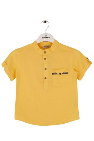 Mutlu Kids Hakim Yaka Kısa Kollu Erkek Çocuk Gömlek Sarı - 3 Yaş