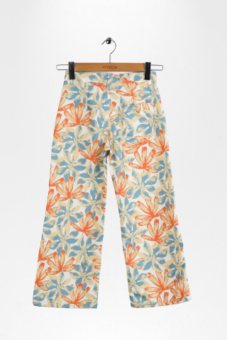 Çiçek Desenli Pantolon ve Baskılı Kısa Kollu Tişört Kız Çocuk Takımı Sarı - 9 Yaş