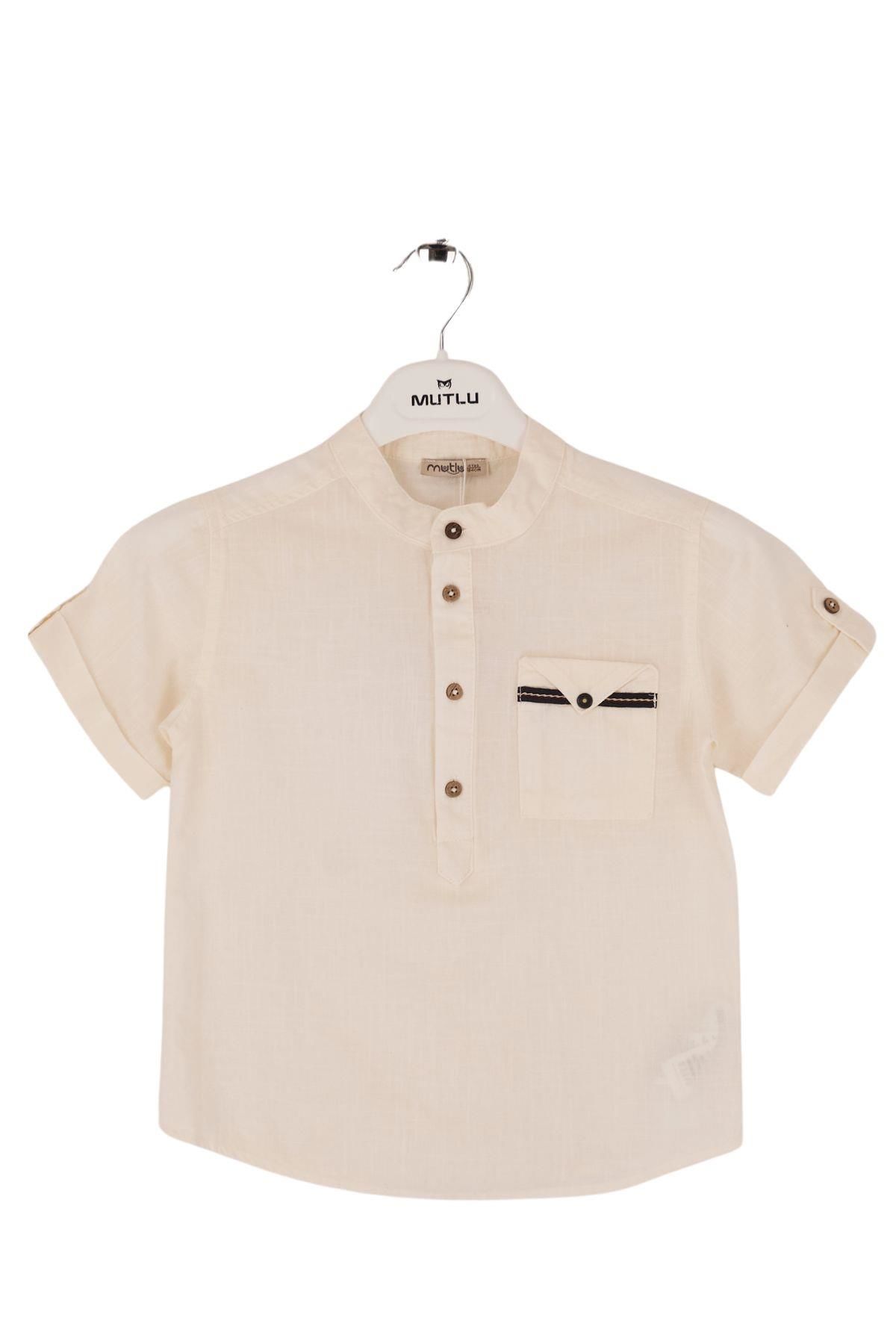 Mutlu Kids Hakim Yaka Kısa Kollu Erkek Çocuk Gömlek EKRU - 3 Yaş