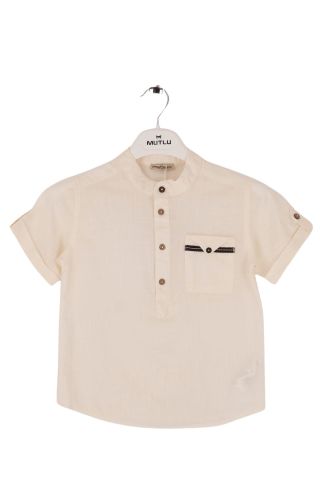Mutlu Kids Hakim Yaka Kısa Kollu Erkek Çocuk Gömlek EKRU - 3 Yaş