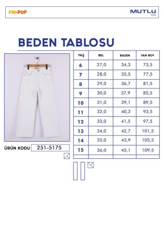 Mutlu Kids Paçası Yırtmaçlı Gabardin Kız Çocuk Pantolon Beyaz - 10 Yaş