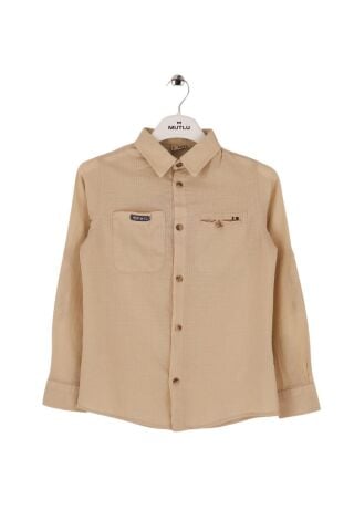 Mutlu Kids Düz Renk Uzun Kollu Erkek Çocuk Gömlek Bej - 9 Yaş