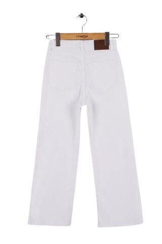 Mutlu Kids Paçası Yırtmaçlı Gabardin Kız Çocuk Pantolon Beyaz - 6 Yaş