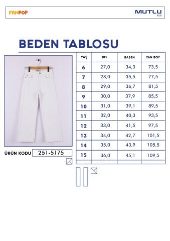 Mutlu Kids Paçası Yırtmaçlı Gabardin Kız Çocuk Pantolon Beyaz - 6 Yaş