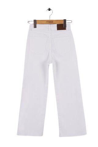 Mutlu Kids Paçası Yırtmaçlı Gabardin Kız Çocuk Pantolon Beyaz - 7 Yaş