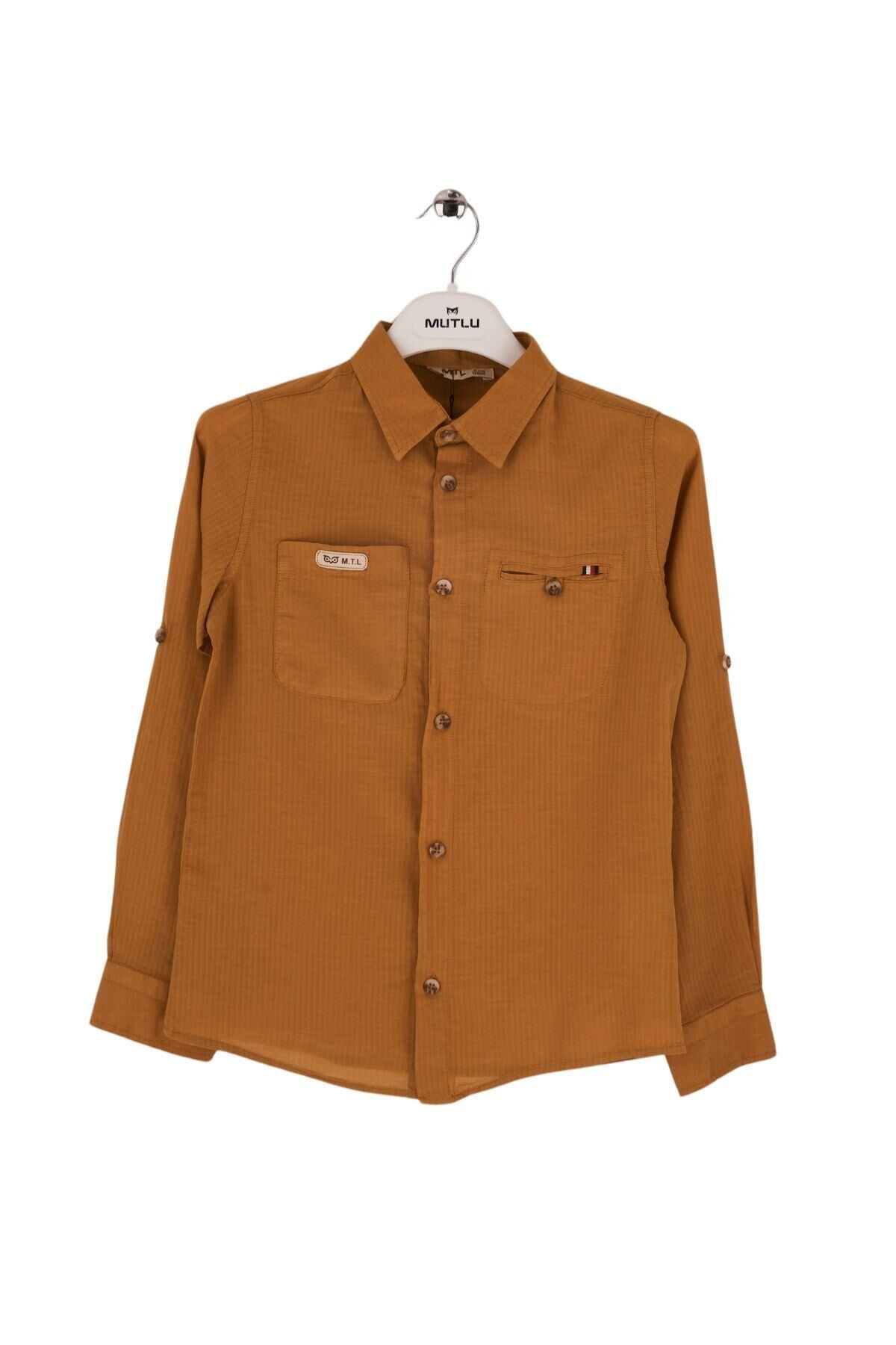 Mutlu Kids Düz Renk Uzun Kollu Erkek Çocuk Gömlek Vizon - 14 Yaş