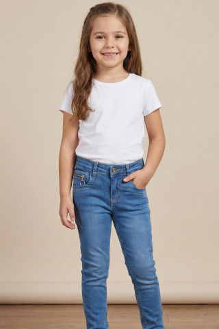 Mutlu Kids Cep Fermuarlı Kız Kot Pantolon Açık Mavi - 5 Yaş