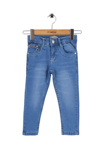 Mutlu Kids Cep Fermuarlı Kız Kot Pantolon Açık Mavi - 10 Yaş