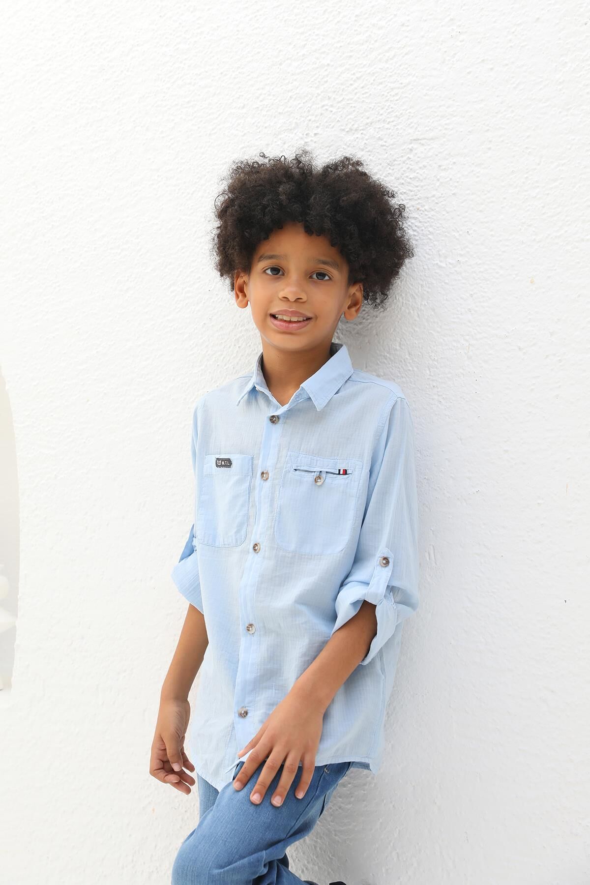 Mutlu Kids Düz Renk Uzun Kollu Erkek Çocuk Gömlek Mavi - 9 Yaş