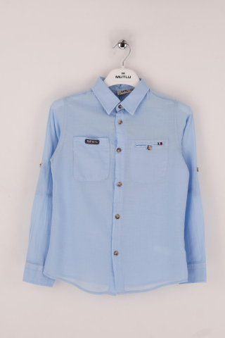 Mutlu Kids Düz Renk Uzun Kollu Erkek Çocuk Gömlek Mavi - 9 Yaş