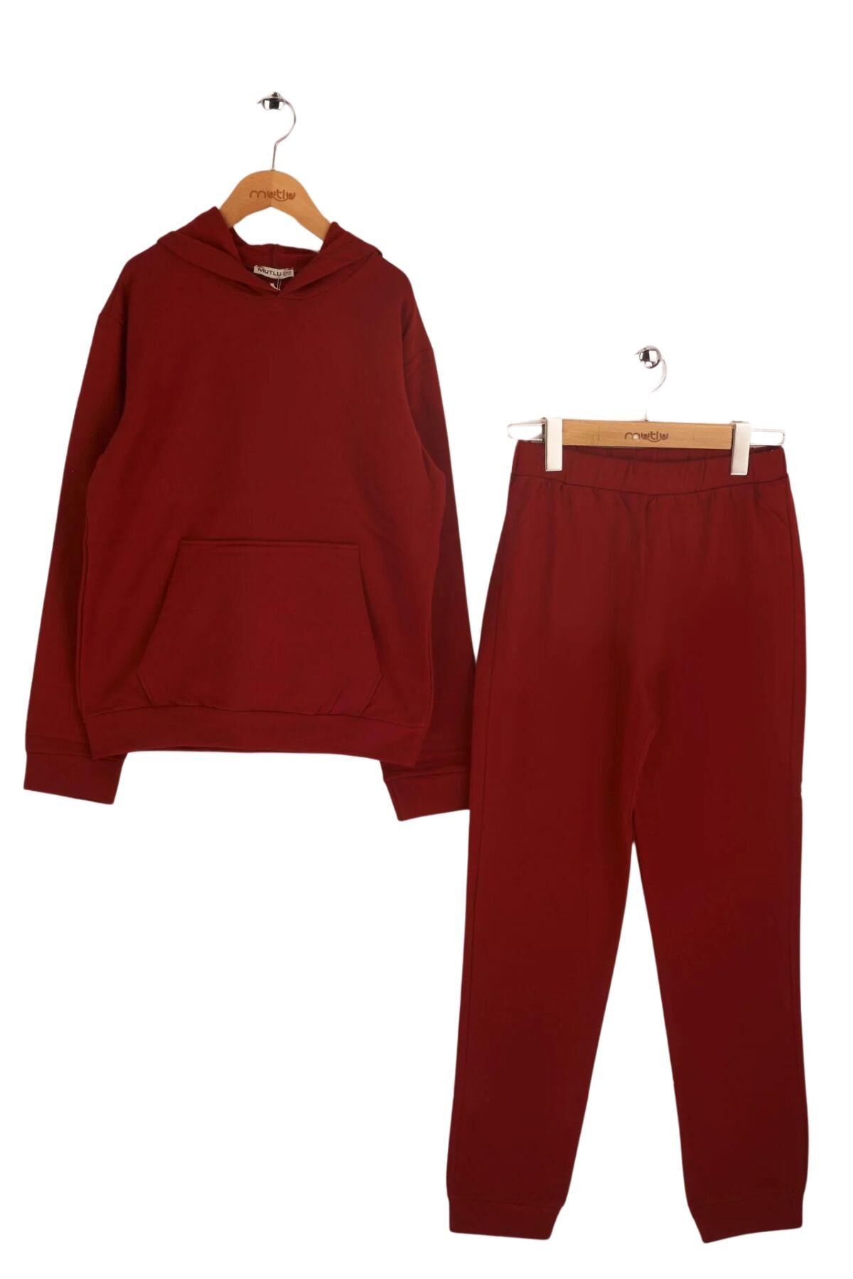 Mutlu Kapüşonlu 2'li Çocuk Sweatshirt Takım Bordo - 5 Yaş