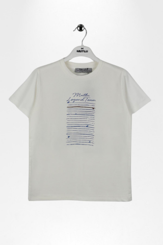 Erkek Çocuk Sırt Baskılı Pamuklu Kısa Kol Tişört Beyaz - 9 Yaş