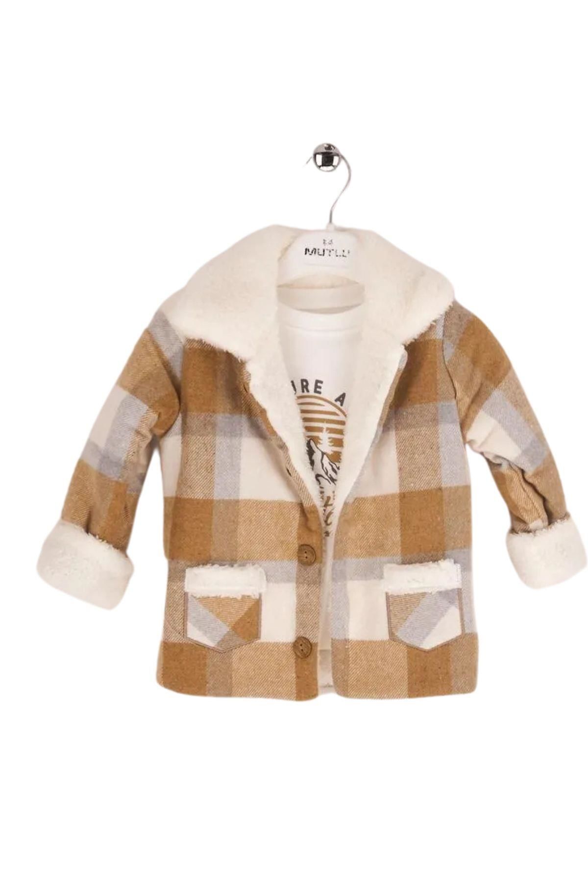 Baray Ekose Peluş Ceketli 3'lü Çocuk Takım Kahve