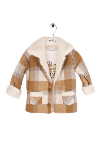 Baray Ekose Peluş Ceketli 3'lü Çocuk Takım Kahve