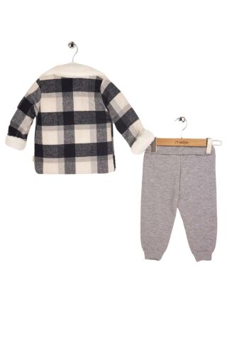 Baray Ekose Peluş Ceketli 3'lü Çocuk Takım Siyah Siyah - 3 Yaş