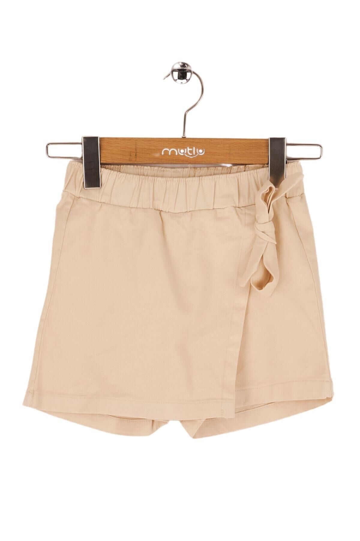 Mutlu Kids Fiyonk Detaylı Kız Çocuk Bebek Gabardin Şort Etek Bej - 1 Yaş