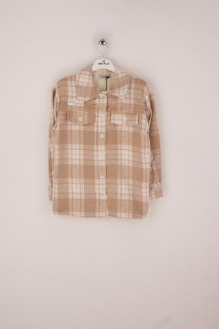 Mutlu Kids İçi Kürk Astarlı Kalın Ekose Kız Çocuk Gömlek Bej - 12 Yaş