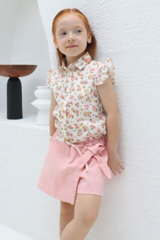 Mutlu Kids Fiyonk Detaylı Kız Çocuk Bebek Gabardin Şort Etek Pembe - 2 Yaş