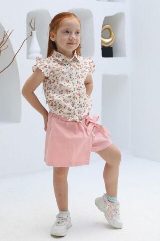 Mutlu Kids Fiyonk Detaylı Kız Çocuk Bebek Gabardin Şort Etek Pembe - 4 Yaş