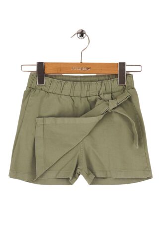 Mutlu Kids Fiyonk Detaylı Kız Çocuk Bebek Gabardin Şort Etek Haki - 3 Yaş