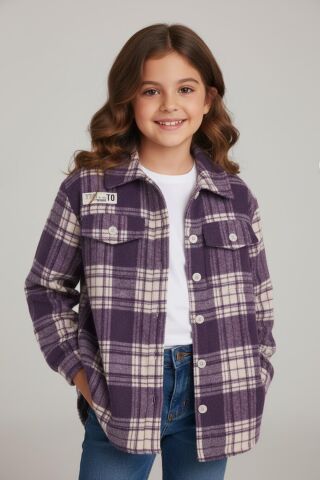 Mutlu Kids İçi Kürk Astarlı Kalın Ekose Kız Çocuk Gömlek Mor - 11 Yaş