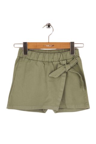 Mutlu Kids Fiyonk Detaylı Kız Çocuk Bebek Gabardin Şort Etek Haki - 5 Yaş
