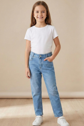 Mutlu Kids Kız Çocuk Mom Jeans BUZ MAVİ - 8 Yaş