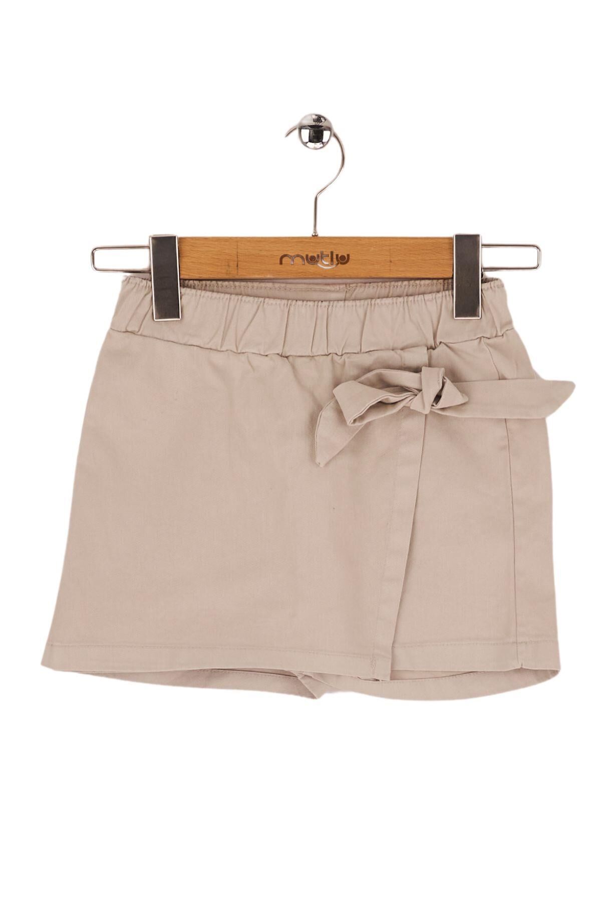 Mutlu Kids Fiyonk Detaylı Kız Çocuk Bebek Gabardin Şort Etek Gri - 3 Yaş