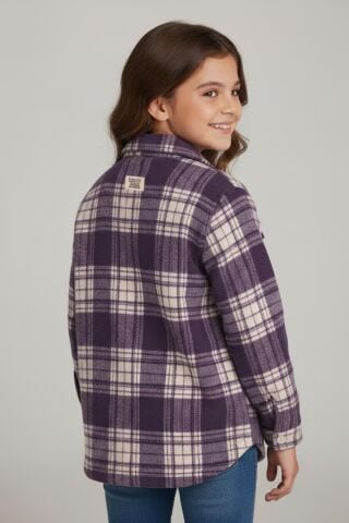 Mutlu Kids İçi Kürk Astarlı Kalın Ekose Kız Çocuk Gömlek Mor - 6 Yaş