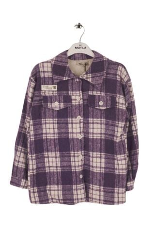 Mutlu Kids İçi Kürk Astarlı Kalın Ekose Kız Çocuk Gömlek Mor - 6 Yaş