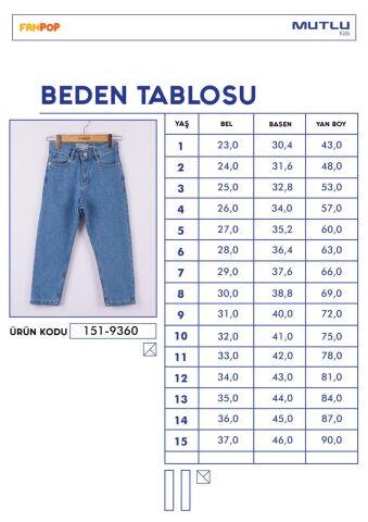 Mutlu Kids Kız Çocuk Mom Jeans BUZ MAVİ - 15 Yaş