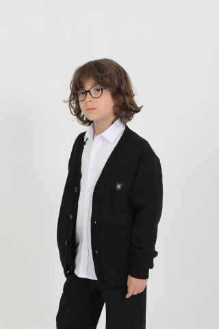 Mutlu Kids Şardonlu Önden Düğmeli Erkek Çocuk Hırka Siyah - 7 Yaş