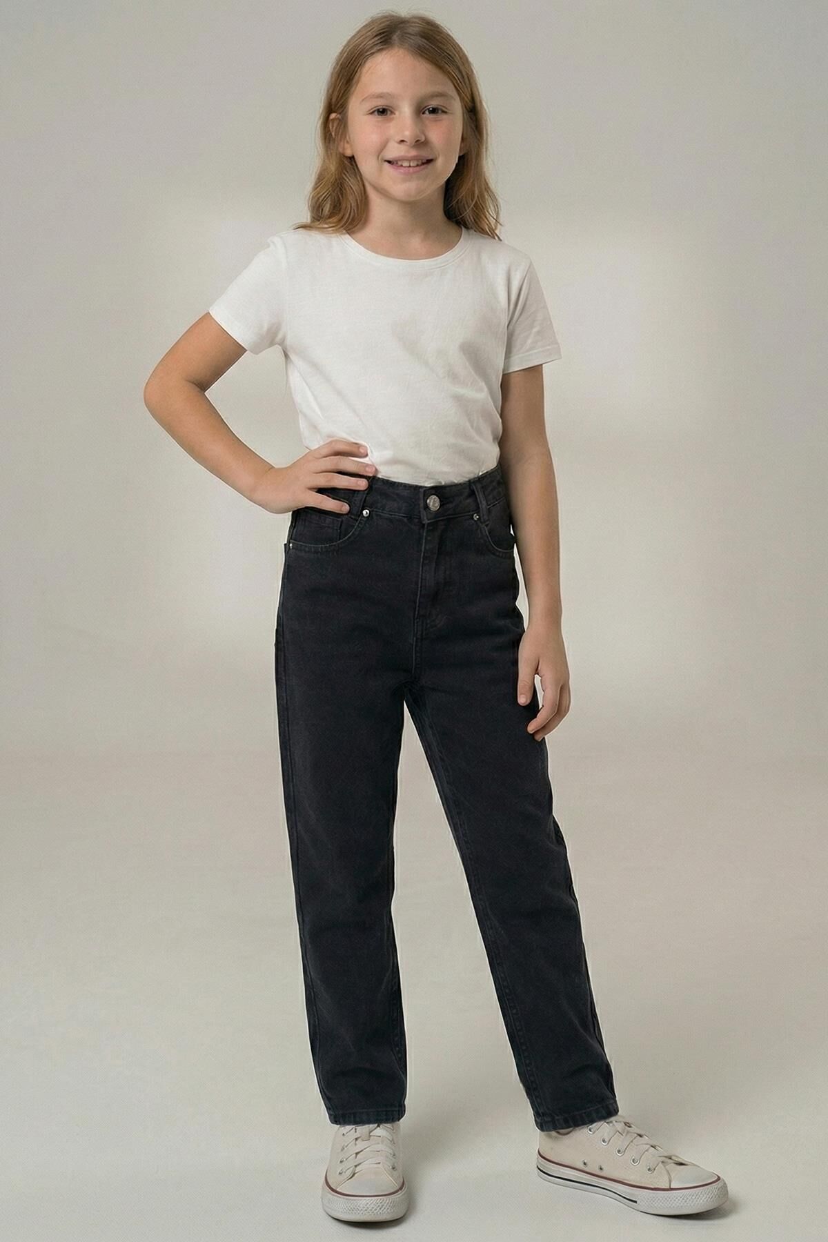 Mutlu Kids Kız Çocuk Mom Jeans Füme - 9 Yaş