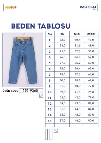 Mutlu Kids Kız Çocuk Mom Jeans BUZ MAVİ - 11 Yaş