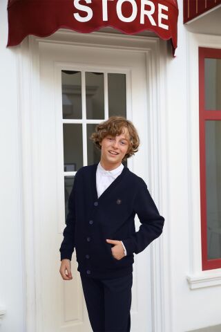 Mutlu Kids Şardonlu Önden Düğmeli Erkek Çocuk Hırka Lacivert - 15 Yaş