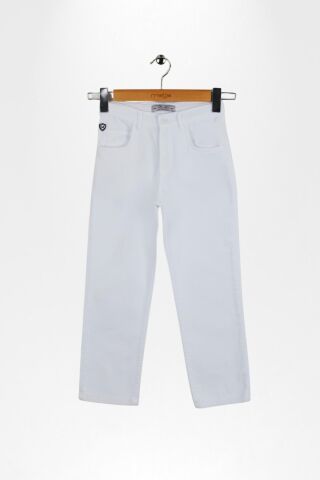 Erkek Çocuk Nakışlı Regular Fit Gabardin Pantolon Beyaz - 12 Yaş