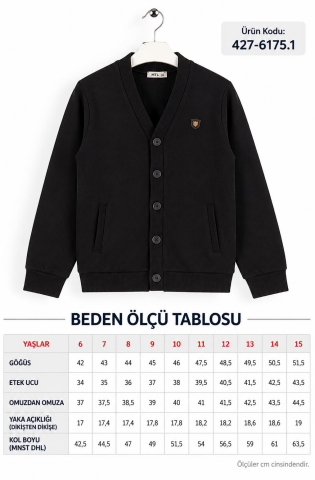Mutlu Kids Şardonlu Önden Düğmeli Erkek Çocuk Hırka Antrasit - 7 Yaş