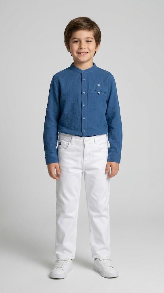 Erkek Çocuk Nakışlı Regular Fit Gabardin Pantolon Beyaz - 9 Yaş