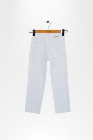 Erkek Çocuk Nakışlı Regular Fit Gabardin Pantolon Beyaz - 9 Yaş