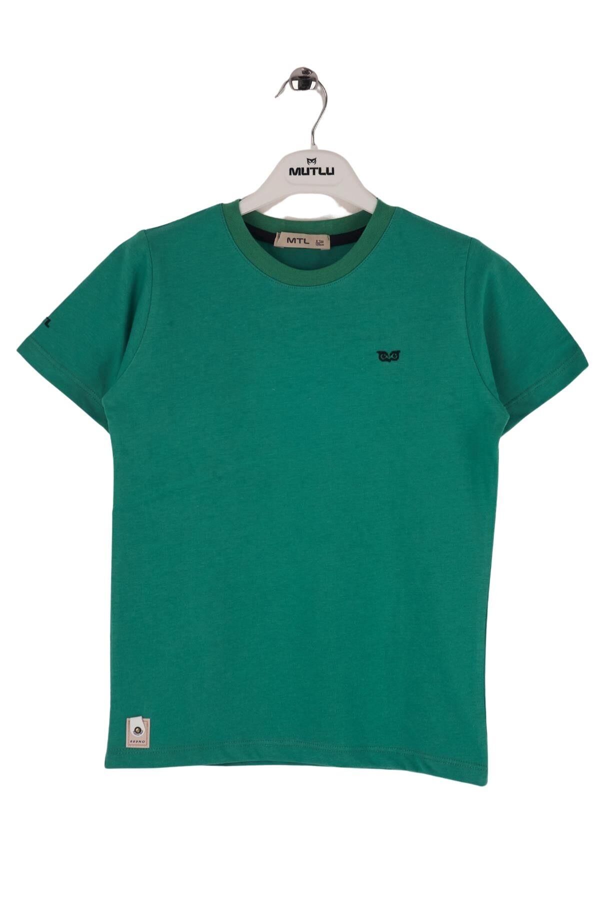 Mutlu Kids Bisiklet Yaka Kısa Kollu Erkek Çocuk Tişört Yeşil - 11 Yaş
