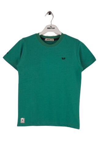 Mutlu Kids Bisiklet Yaka Kısa Kollu Erkek Çocuk Tişört Yeşil - 11 Yaş