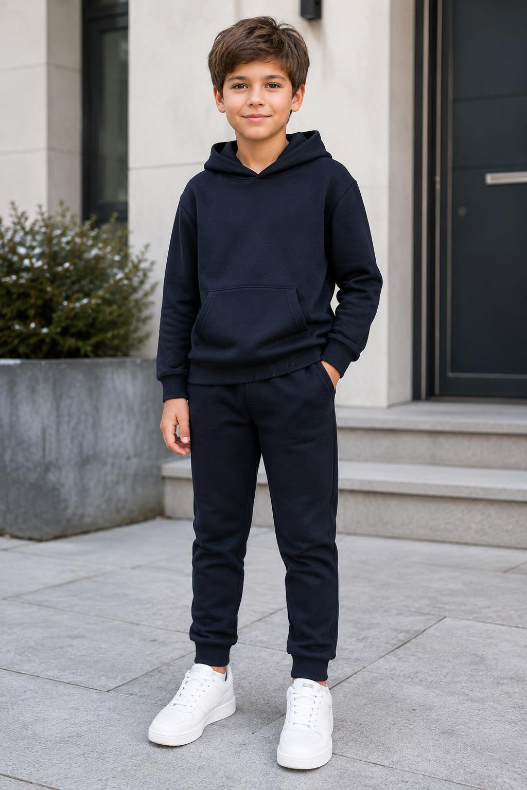 Mutlu Kapüşonlu 2'li Çocuk Sweatshirt Takım Lacivert - 8 Yaş