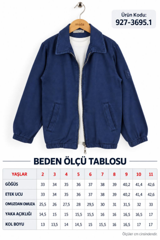 Erkek Çocuk Fermuarlı Cepli Mevsimlik Ceket Tişört Takım İndigo - 4 Yaş