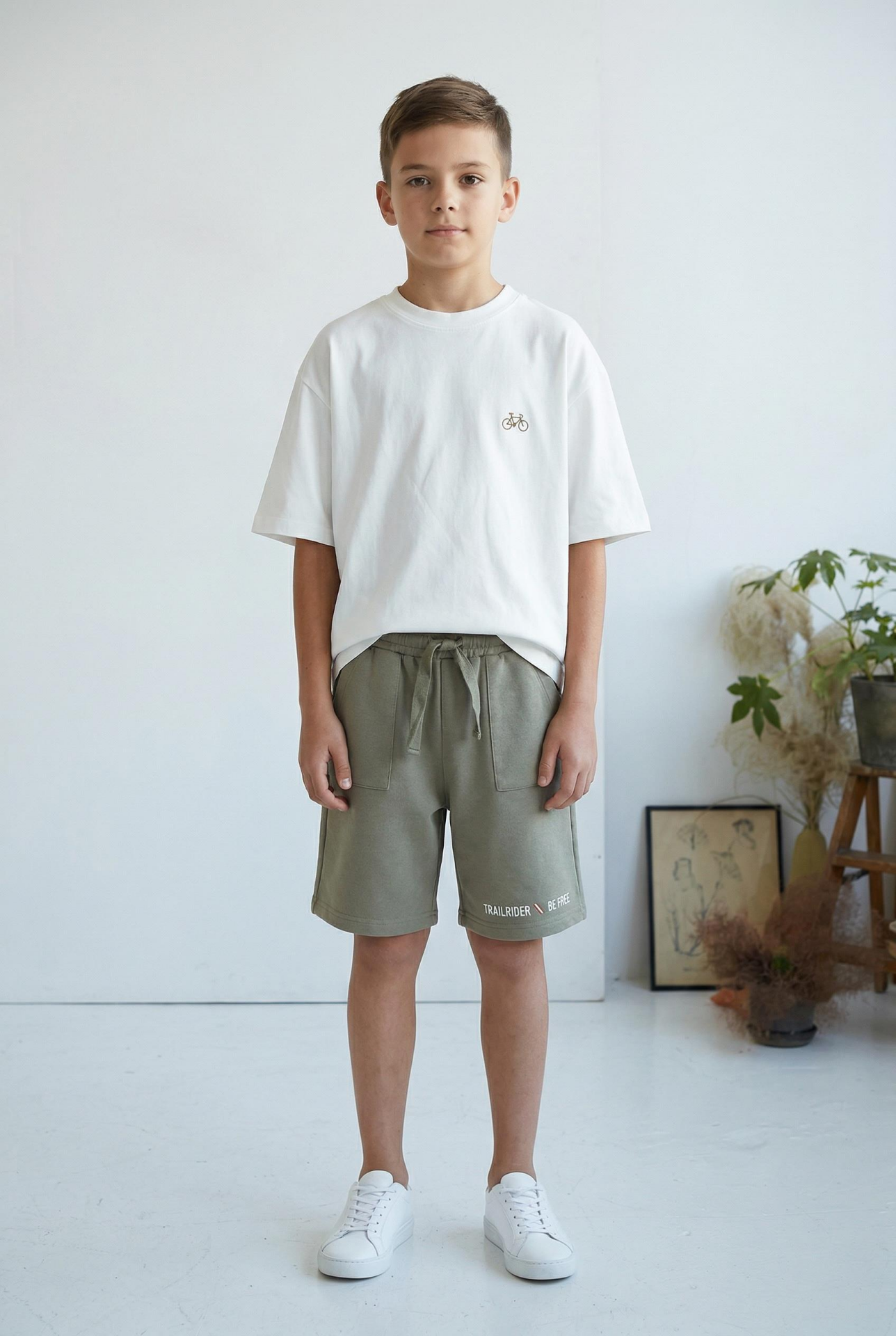 Erkek Çocuk Beyaz Sırt Baskılı Oversize Kısa Kol Tişört EKRU-HAKİ - 8 Yaş