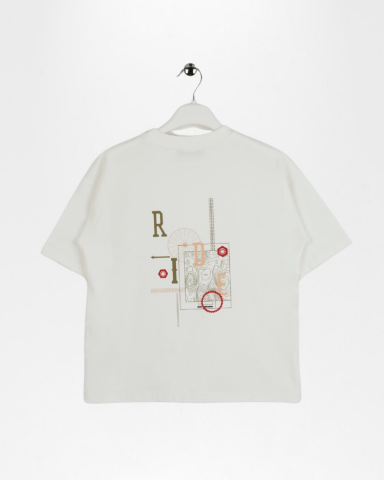 Erkek Çocuk Beyaz Sırt Baskılı Oversize Kısa Kol Tişört EKRU-HAKİ - 8 Yaş