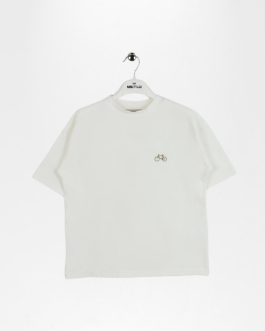 Erkek Çocuk Beyaz Sırt Baskılı Oversize Kısa Kol Tişört EKRU-HAKİ - 9 Yaş